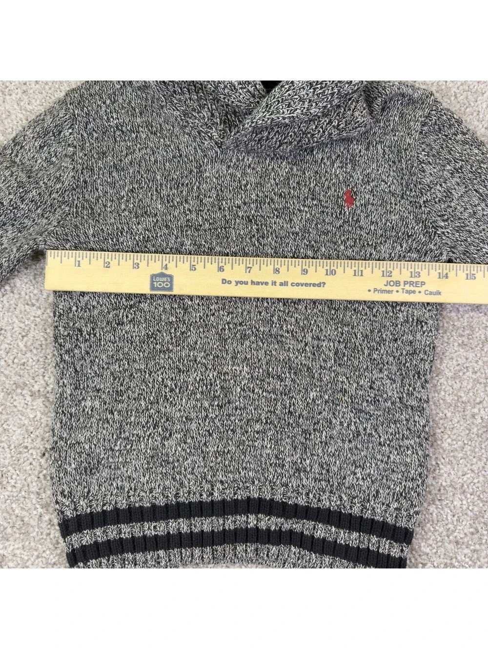 Polo Ralph Lauren Boys Shawl Collar Sweater Size 8 BL/WH Cotton Marled Knit